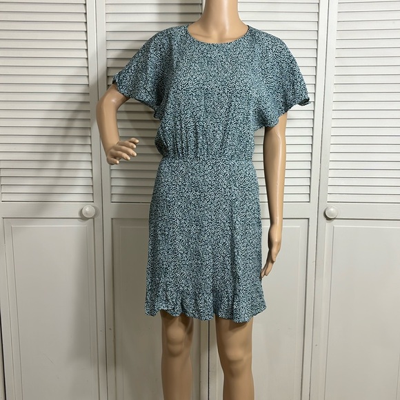NWT & Other Stories Batwing Sleeve Ruffle Mini Dress in Green Print Size 4 - Picture 1 of 10